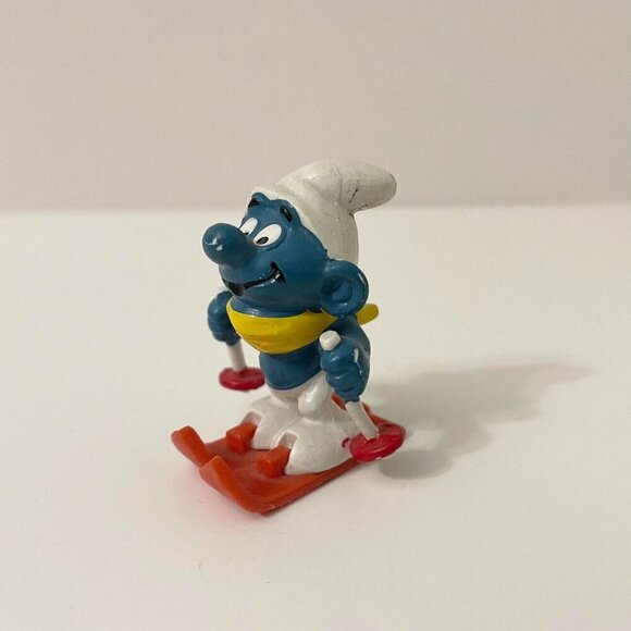 Vintage The Smurfs Skier Smurf Snow Skiing Ski Poles Toy Figurine - Picture 2 of 16